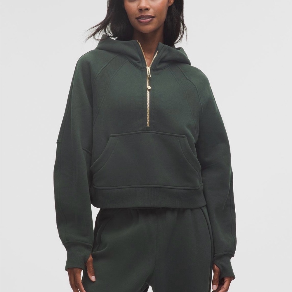 Lululemon Oversized Scuba Half Zip Rainforest Green with Gold accents
